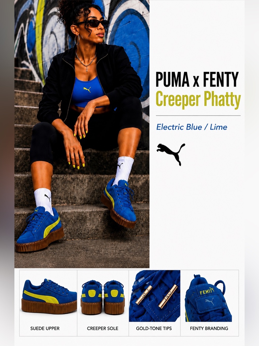 Rihanna Fenty X Puma Creeper Sneakers Phatty Speed Blue lime 8.5 NWT